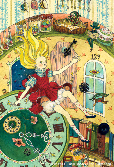 hiromi sato童话风格插画 alice falling down the rabbit hole