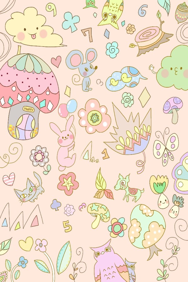 简笔画手绘创意平铺手机壁纸