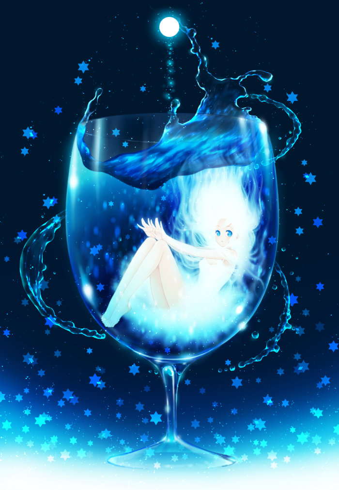 p站 二次元 插画 手绘 少女 月光 水 壁纸 头像