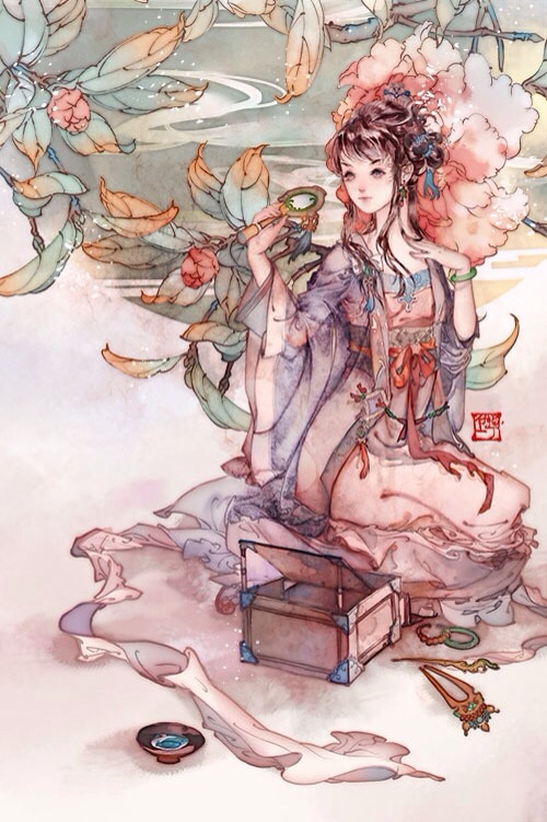 彼岸花.手绘,插画,古风,美人.