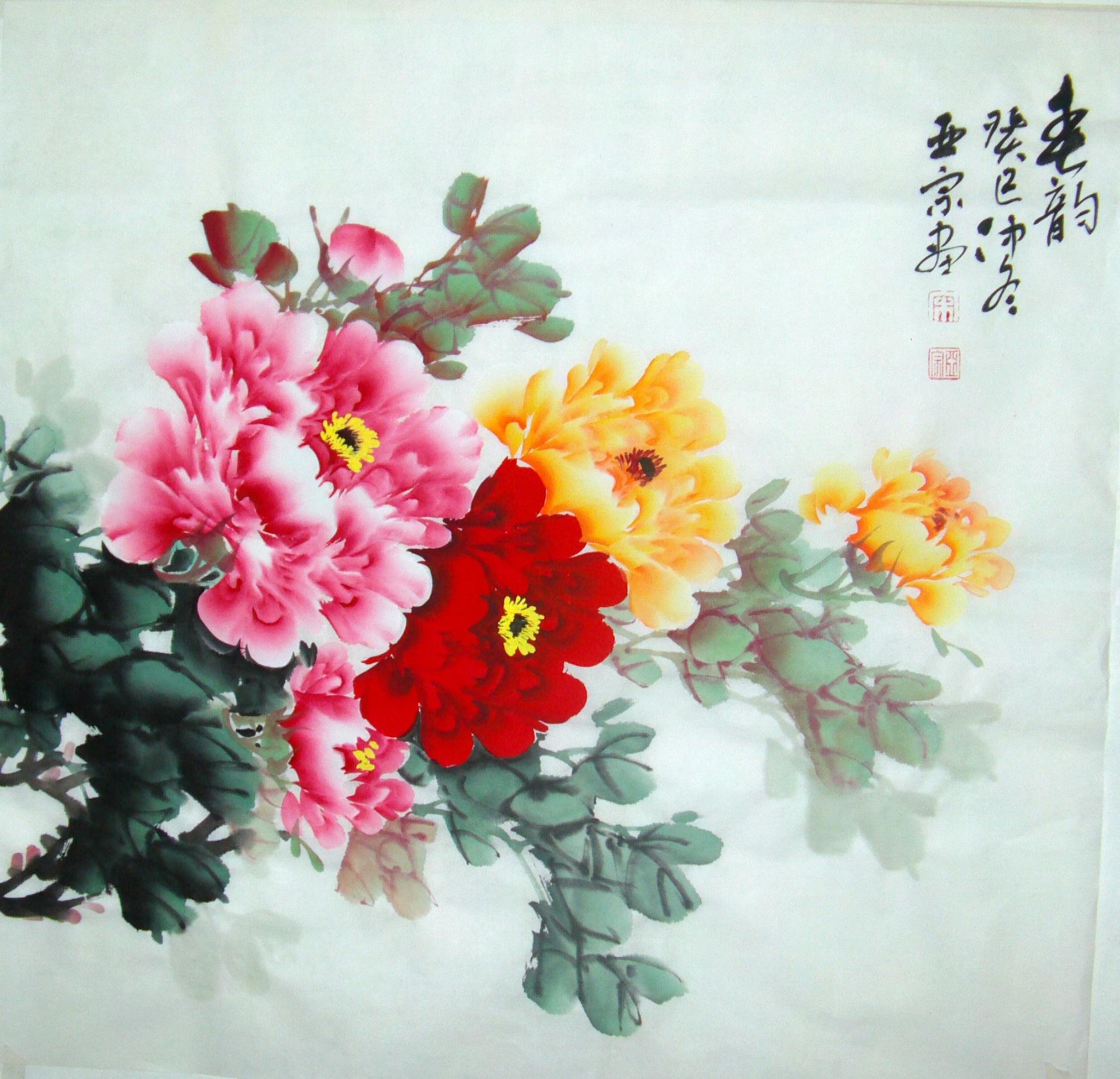 牡丹画 国画牡丹 手绘 四尺斗方牡丹画 名家牡丹画