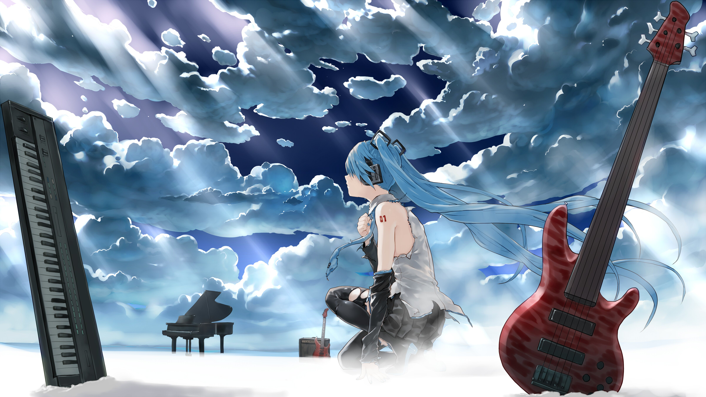 くじけぬこころ 砂浜の演奏 p站 二次元 插画 初音未来 miku