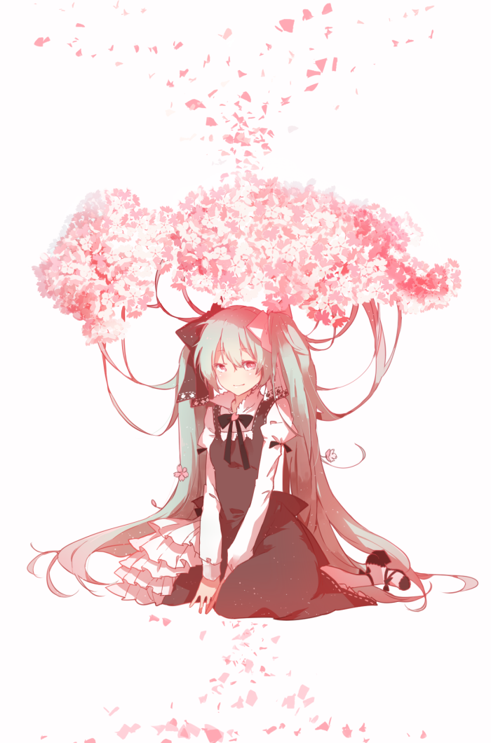 髪の上で,桜の花咲き p站 二次元 薯子 插画 初音未来 miku 樱花