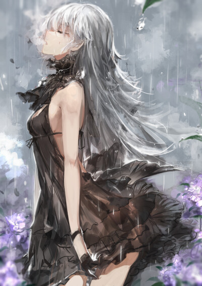 p站 二次元 插画 少女 雨中 头像