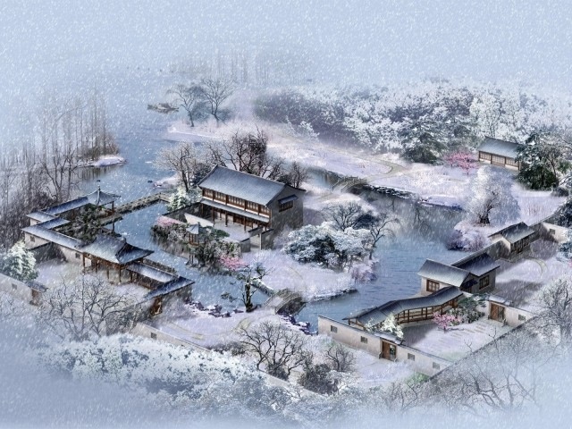 古风手绘雪景图