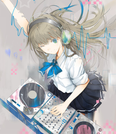 アニソンdj女子 (动漫歌曲dj少女) p站 二次元 插画 少女 头像 绮丽