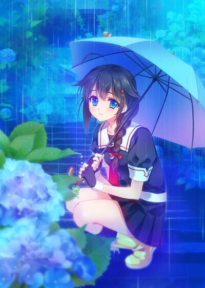 插画 少女 头像 いい雨だね 画师:carnelian 舰队これくしょん 时雨