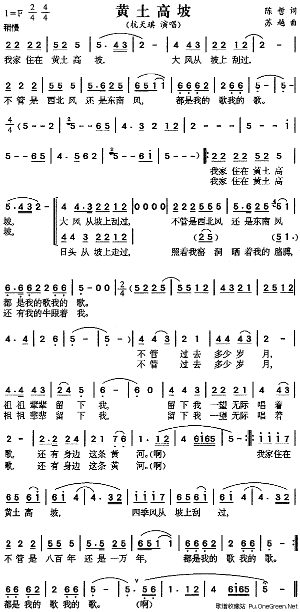 【经典老歌】之黄土高坡简谱.黄土高坡,中国北方地区常见地形.