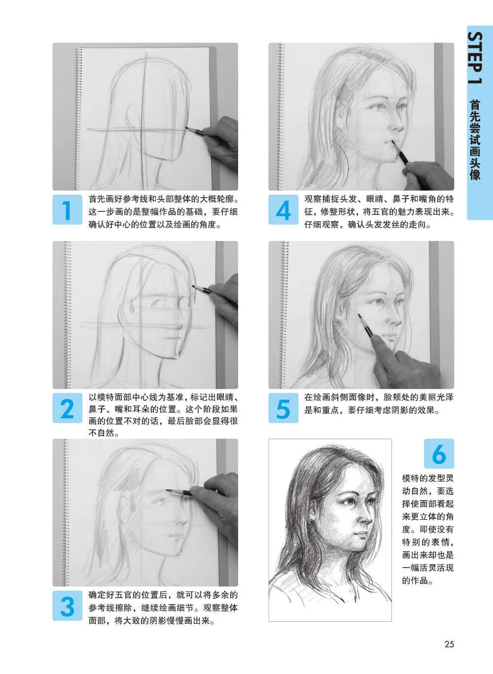 斜侧面人物头像实例.摘自《素描画人物就这么简单》