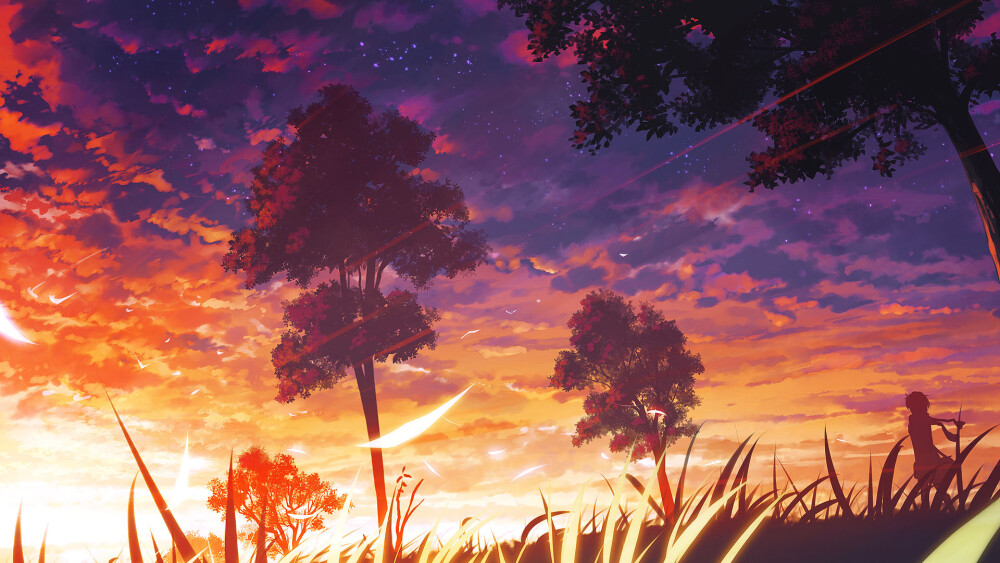 夕2 p站 二次元 插画 手绘 风景 壁纸 天空 夕阳