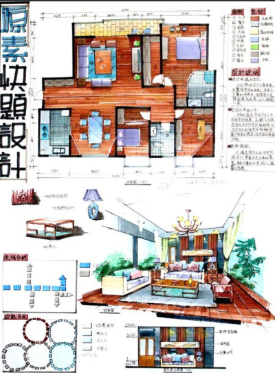 晨手绘 手绘效果图 室内手绘效果图 客厅手绘效果图 室内手绘快题设计