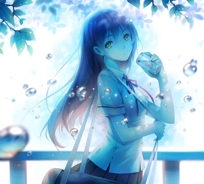 p站 二次元 插画 少女 头像 原创 壁纸 blue 水蓝色 美丽 niya 画师