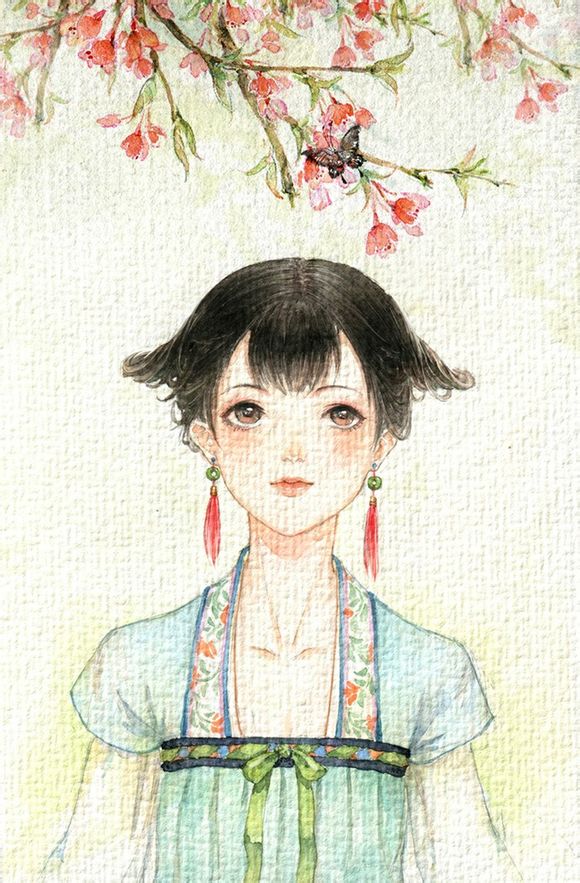 美丽汉服的小插画