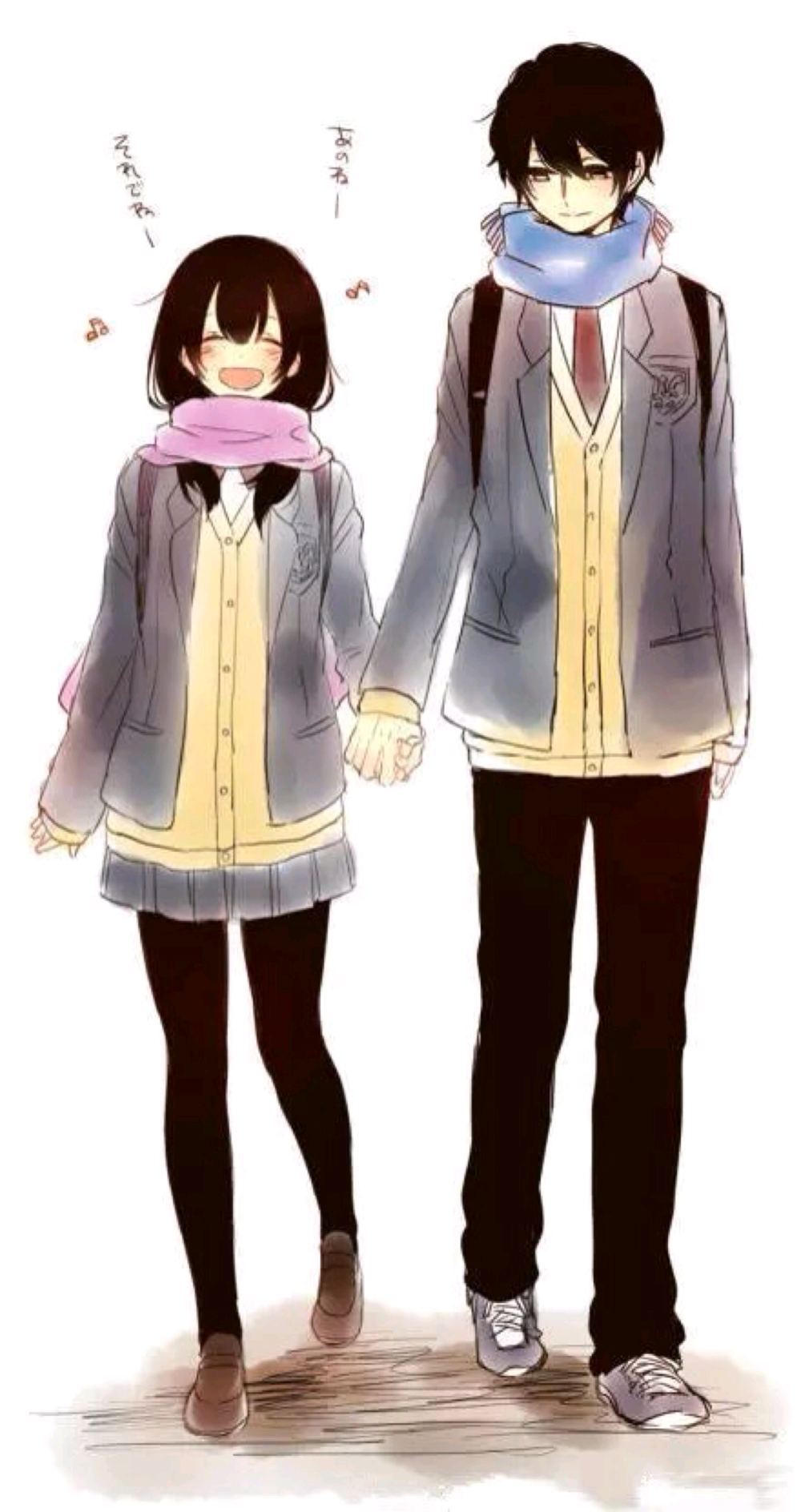 二次元少女情侣壁纸牵手 萌萌哒 少女少年