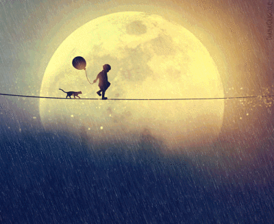 唯美 孤独 月亮 小男孩与猫