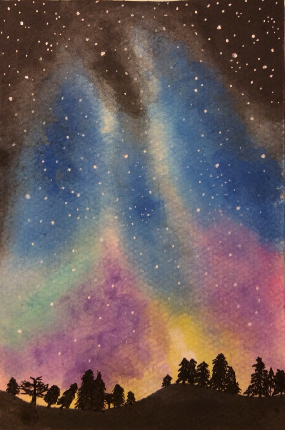 水粉画.星空.(第二作)