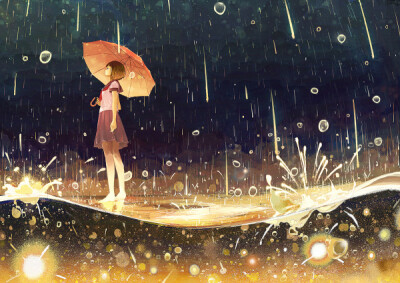 雨季,二次元,插画,唯美,雨中盛开了一朵朵伞花