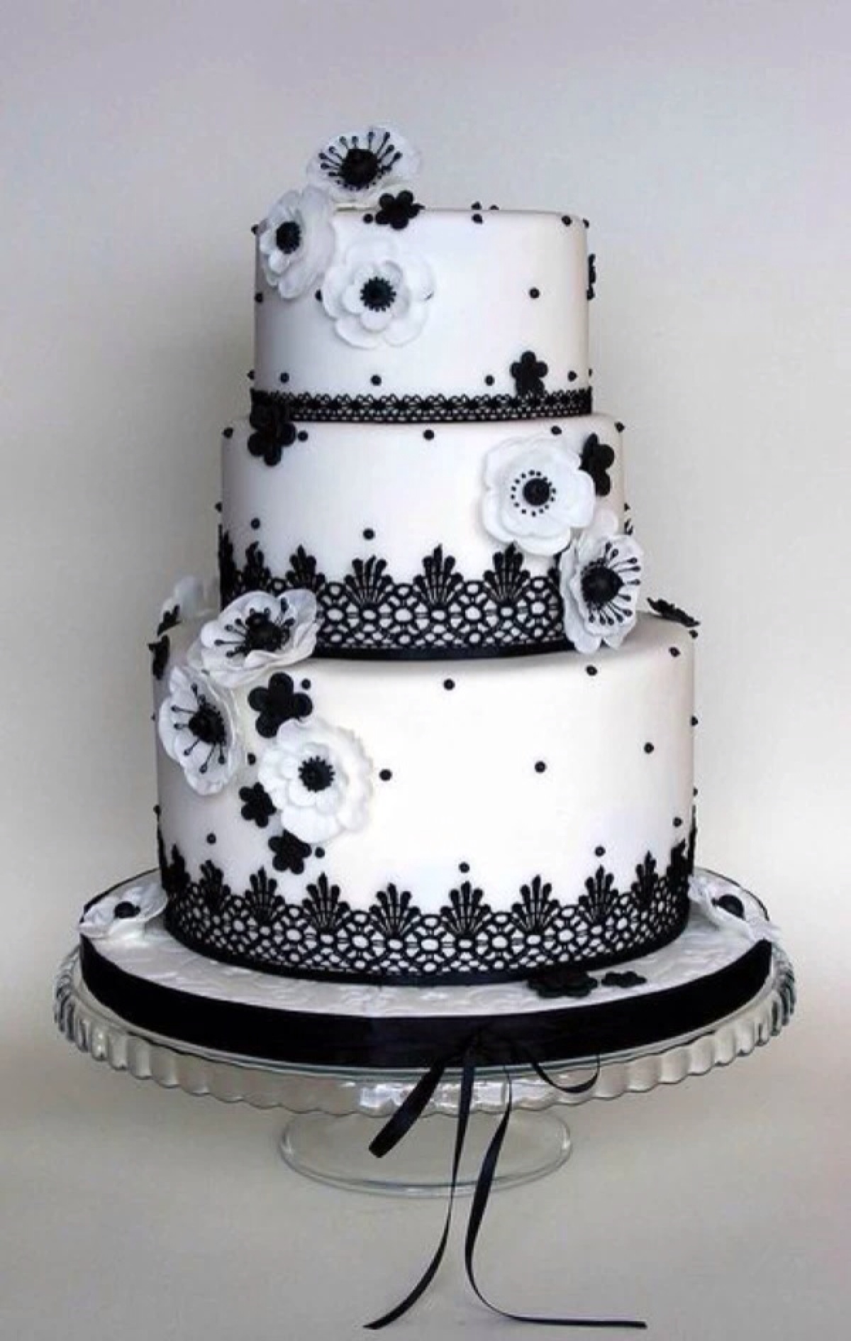 翻糖婚礼鲜花黑白蛋糕甜点