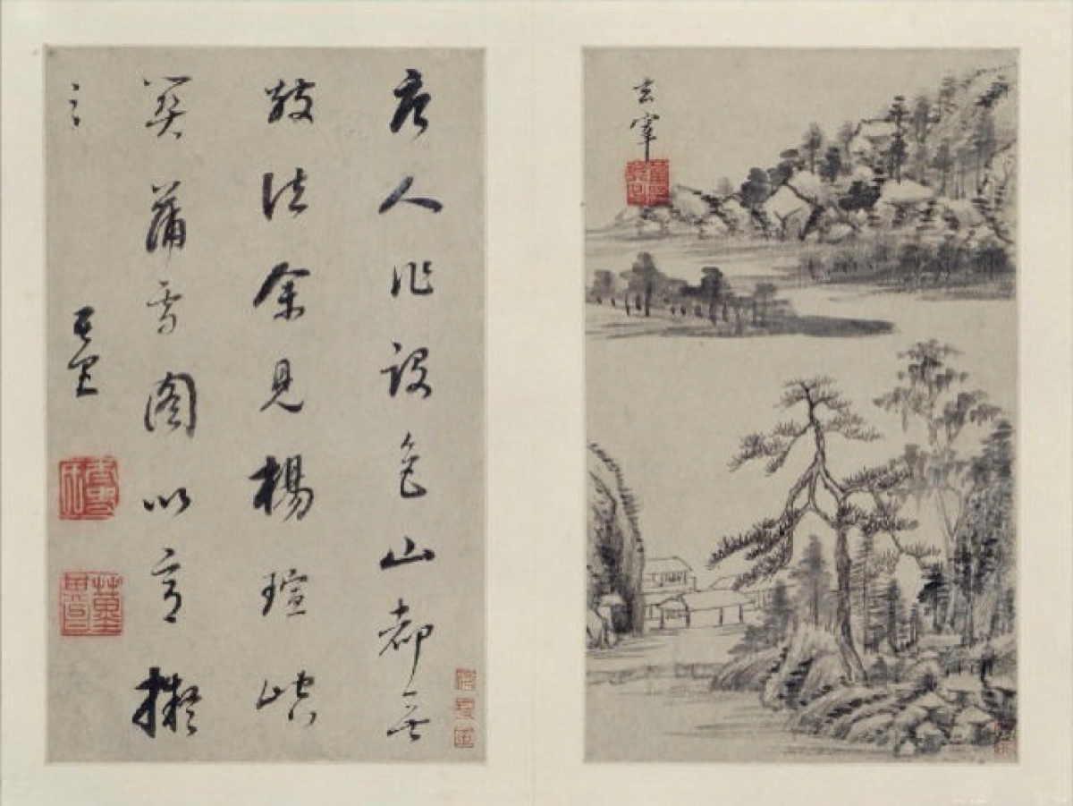 董其昌《山水画册》为其中年山水精品,现藏北京故宫博物院,共十开,每