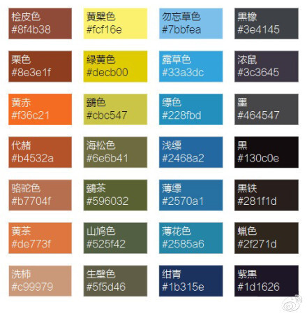 色卡对照表