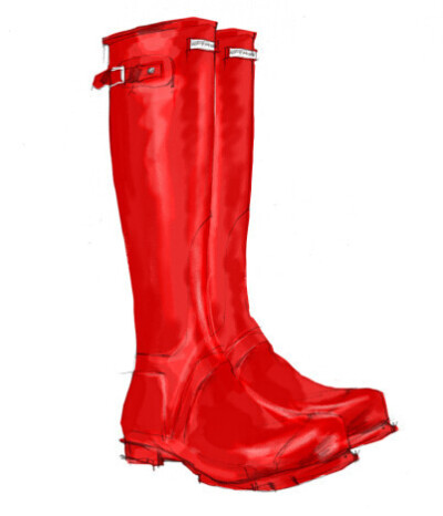 草地音乐节必备经典雨靴hunter boots 束带装饰经典雨靴,大红色的明亮