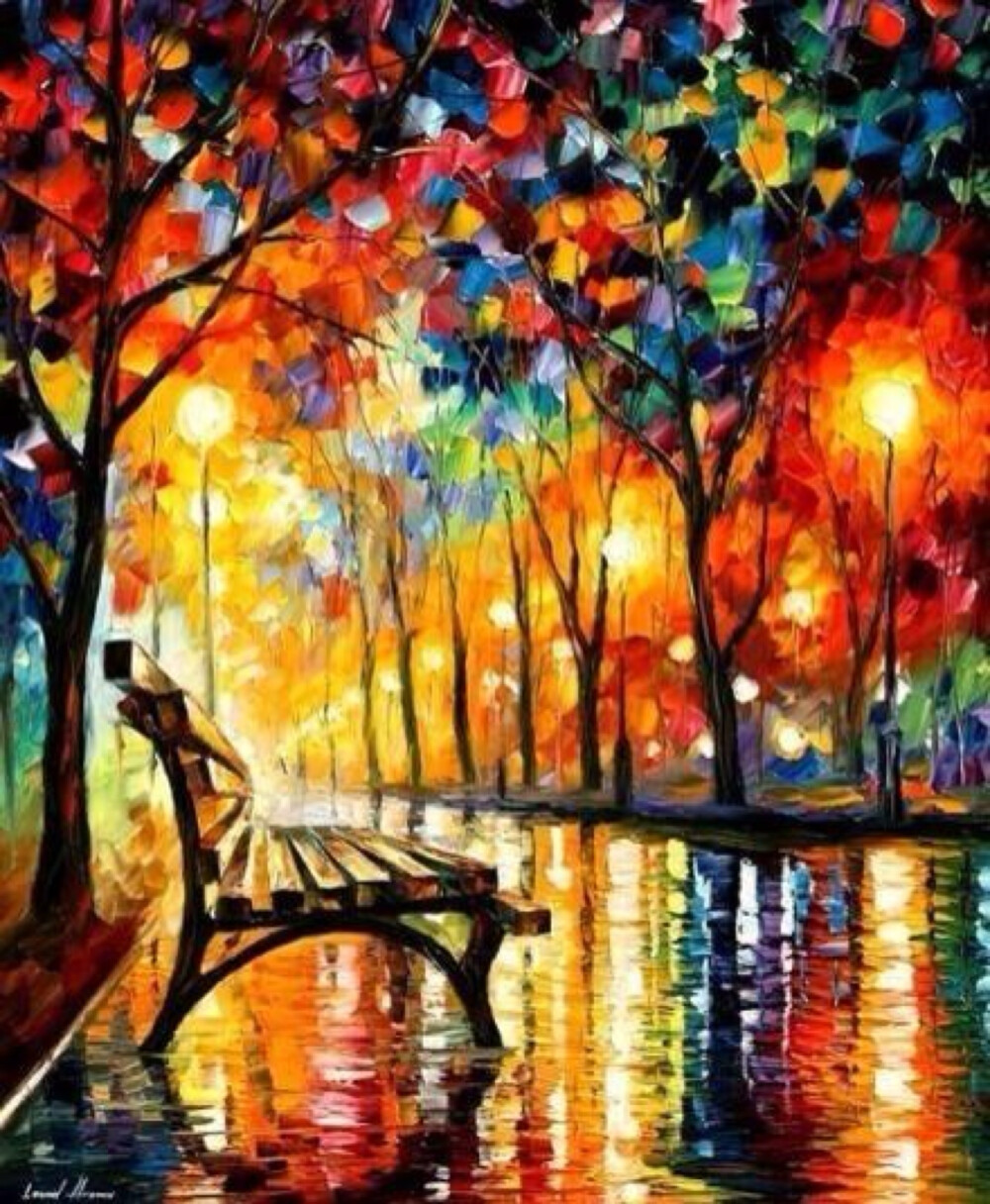 即使是雨天,依然可以绚烂美丽,来自白俄罗斯画家leonid afremov的作品