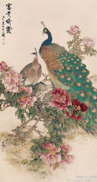 工笔花鸟#【 田世光 《富贵绮霞》 】镜心,纸本设色,163×86cm.