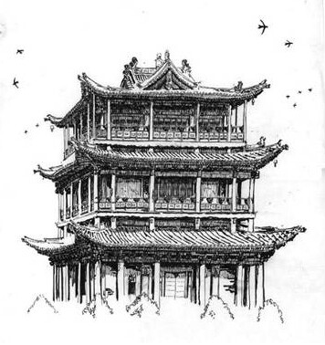 手绘中国建筑