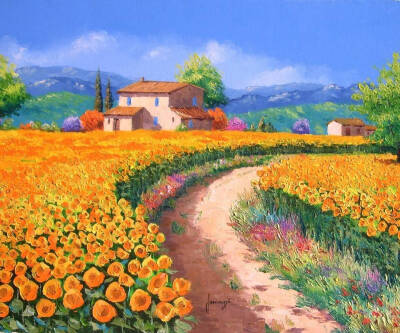 风景绘画,特别是普罗旺斯的风景,以阳光,郁金香,薰衣草等田园风光为主