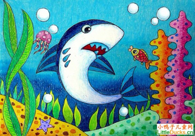 绘画.儿童画.鲨鱼.海底世界.简笔画.手绘