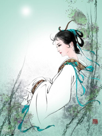 古风美女手绘插画古装美女纹身素材唯美插画素材