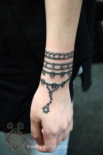 上海针藏刺青纹身作品——手链纹身
