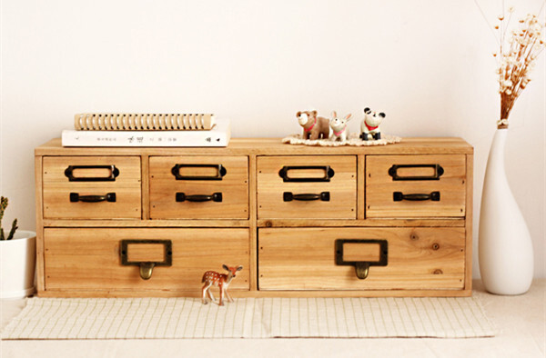 6抽屉2层木质桌面床头杂物收纳盒柜子 复古宜家日式杂货zakka