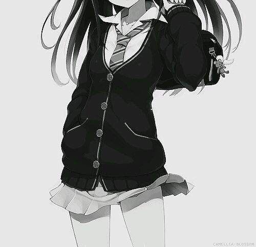 黑白 次元 插画 壁纸 头像 少女 萌 素材 ╯ 青暝发布{蓝暝}