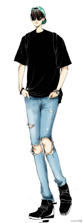 大长腿的男生时尚插画|来自bighitomi