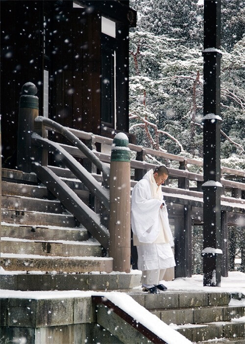 大雪,寺庙,与 和尚.