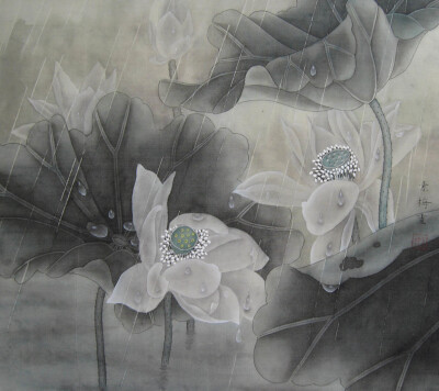 水墨雨荷