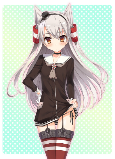 「舰队collection 天津风 银发 吊带袜 插画 动漫 二次元 舰娘