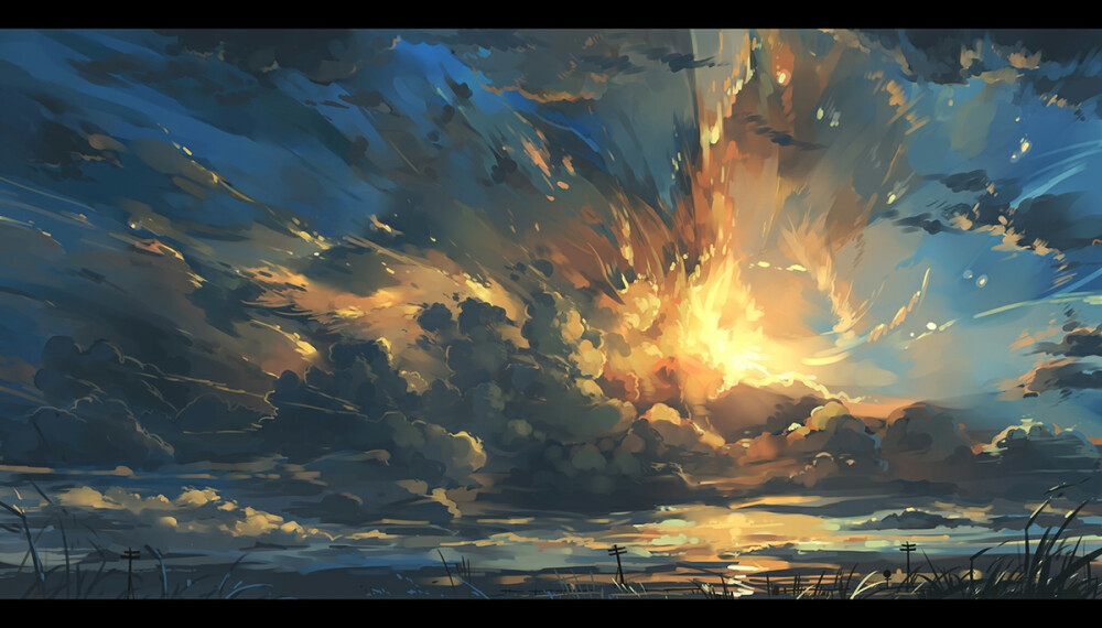 2014最后の夕焼け | 幻想絵风 动漫 插画 pixiv 风景 天空