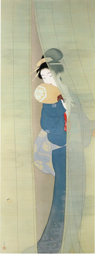 上村松园(1875—1949)日本美人画,乌发雪肤,横眉凤眼