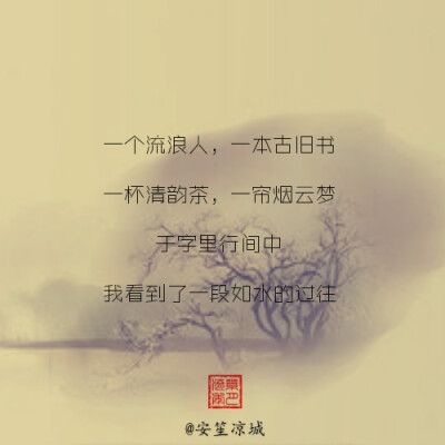 一个流浪人,一本古旧书,一杯清韵茶,一帘烟云梦,于字里行间中,我看到