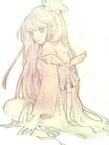 二次元少女 手绘插画 翅膀
