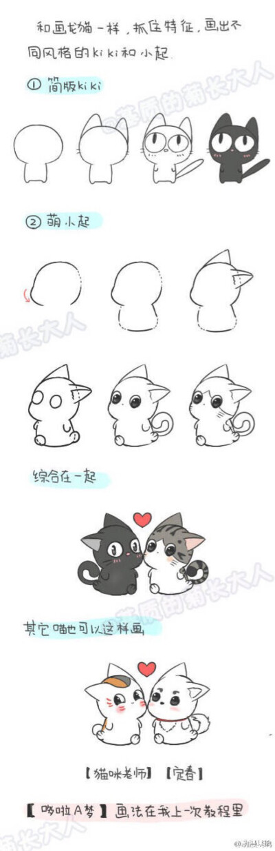 猫咪 简笔画教程 手绘 卡通图案 插画