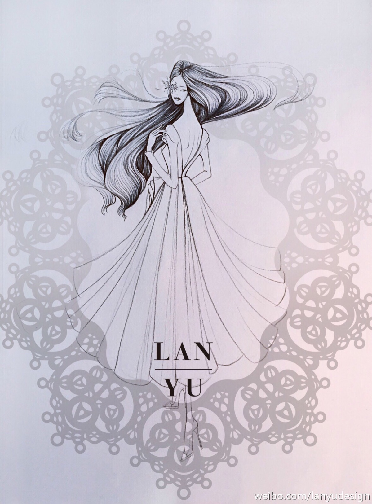 yu haute couture 2015春夏高定设计效果图 等风来 铅笔画 手绘 兰玉