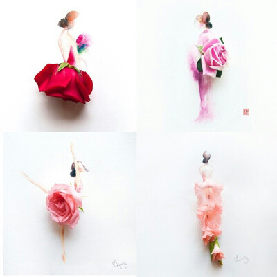 插画# 来自马来西亚艺术家limzy的创意花卉插画作品,将水彩和花瓣相