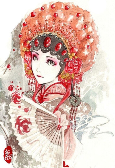 花旦.戏曲.京剧.妩媚.国剧.手绘插画.