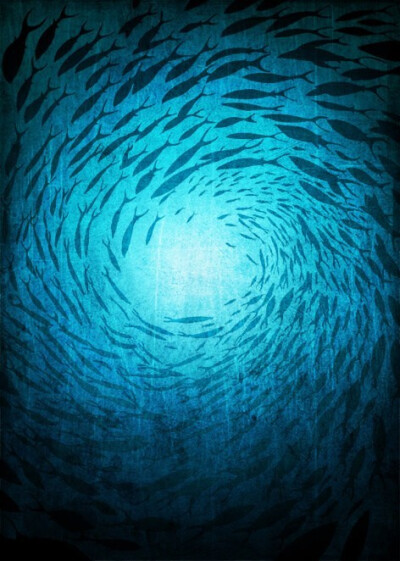 插画 海底 鱼群 漩涡