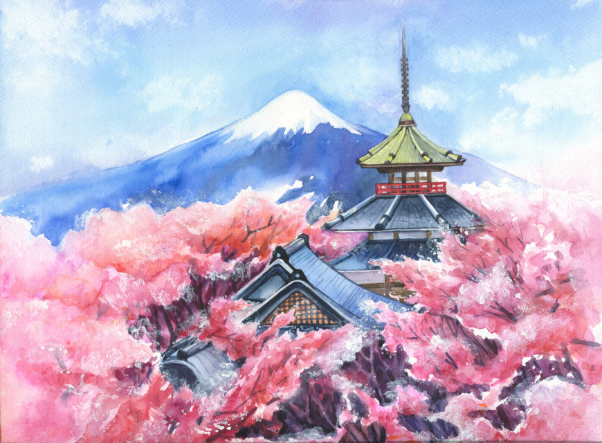 爱奇宝贝绘生活 樱花富士山 临摹