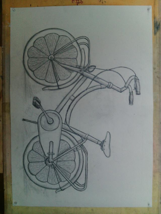 素描手绘创意柠檬自行车