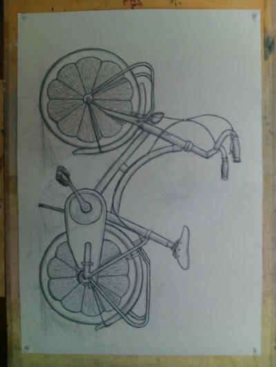 素描 手绘 创意 柠檬自行车